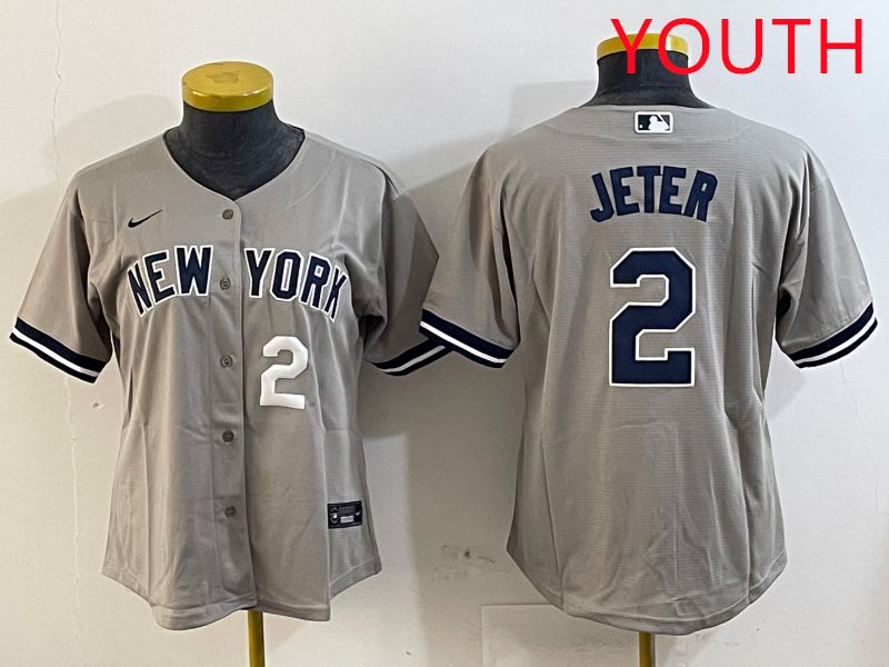 Youth New York Yankees 2 Jeter Grey Game 2025 Nike MLB Jersey style 9